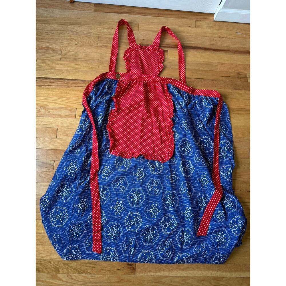 Vintage Red White Blue Bandana Print Maxi Apron Polka Dot Ruffle Cottagecore